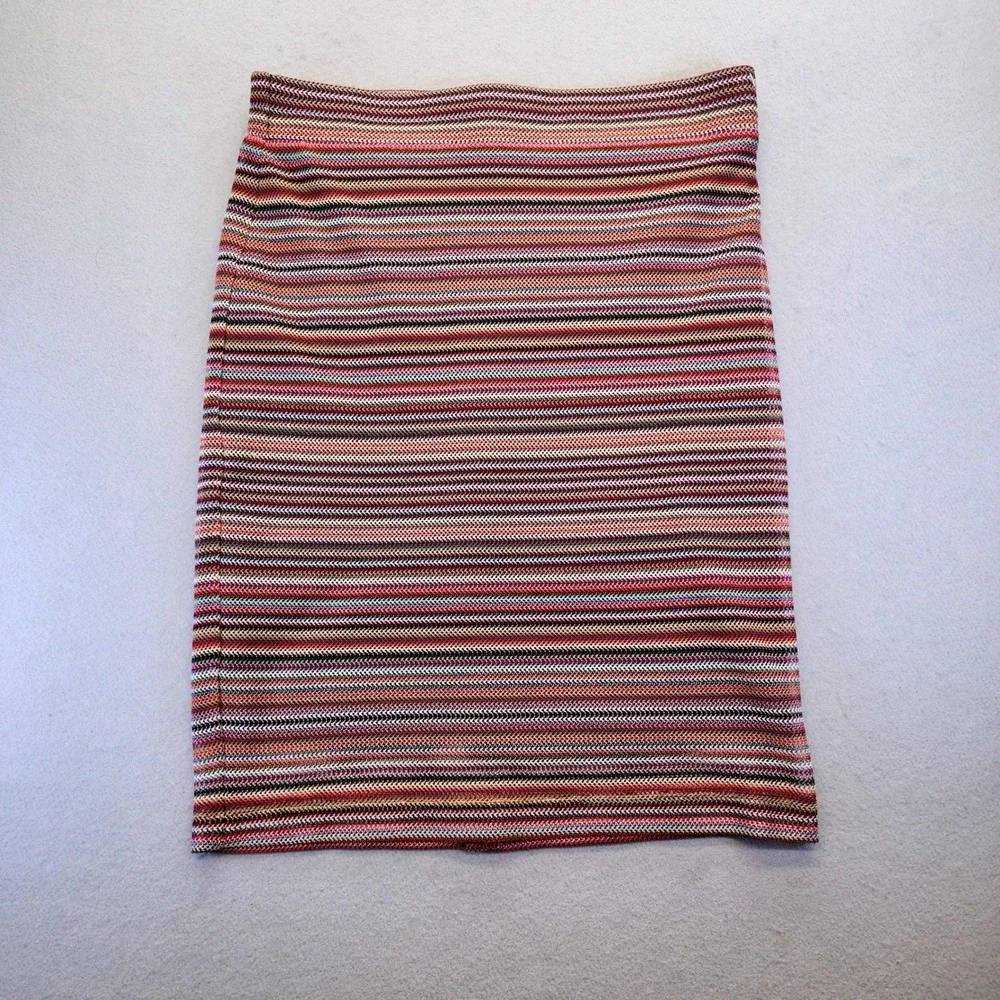 Roz & Ali Striped‎ Knit Pencil Skirt Multicolor Chevron Pattern Pull On Size M